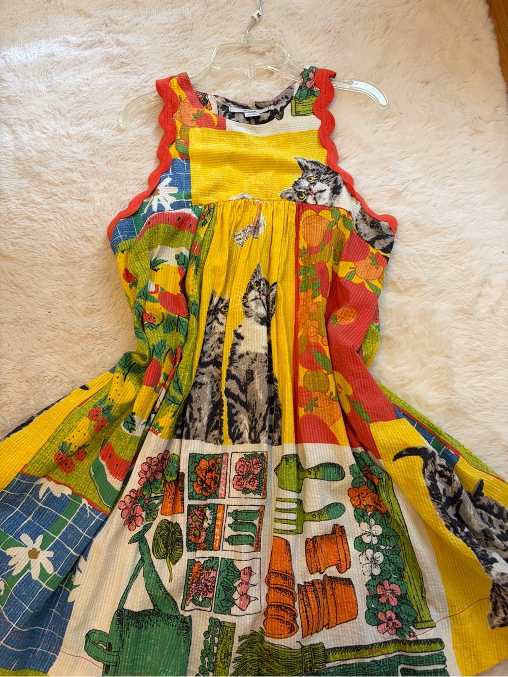 Kimchi Blue Yellow Garden Print Babydoll Dress with Cat Motif